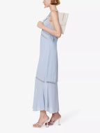 REFORMATION Purdie Frilly Trim Lace Panel Detail Crepe Blue Midi Dress - House Of Huntington