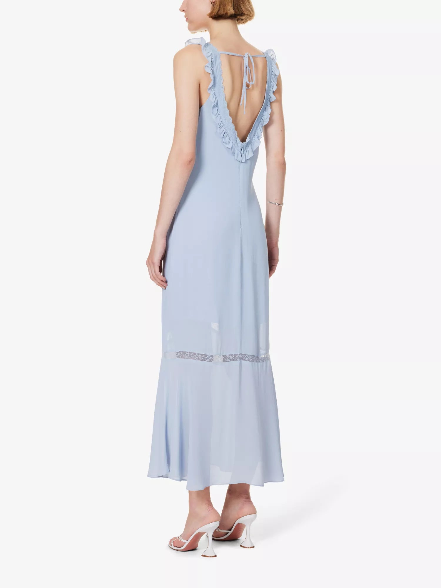 REFORMATION Purdie Frilly Trim Lace Panel Detail Crepe Blue Midi Dress – House Of Huntington REFORMATION Purdie Frilly Trim Lace Panel Detail Crepe Blue Midi Dress – House Of Huntington