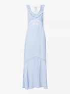 REFORMATION Purdie Frilly Trim Lace Panel Detail Crepe Blue Midi Dress - House Of Huntington