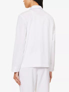 SPORTY & RICH Serif Embroidered Logo Contrast Piping Cotton Poplin Pyjama Top - House Of Huntington