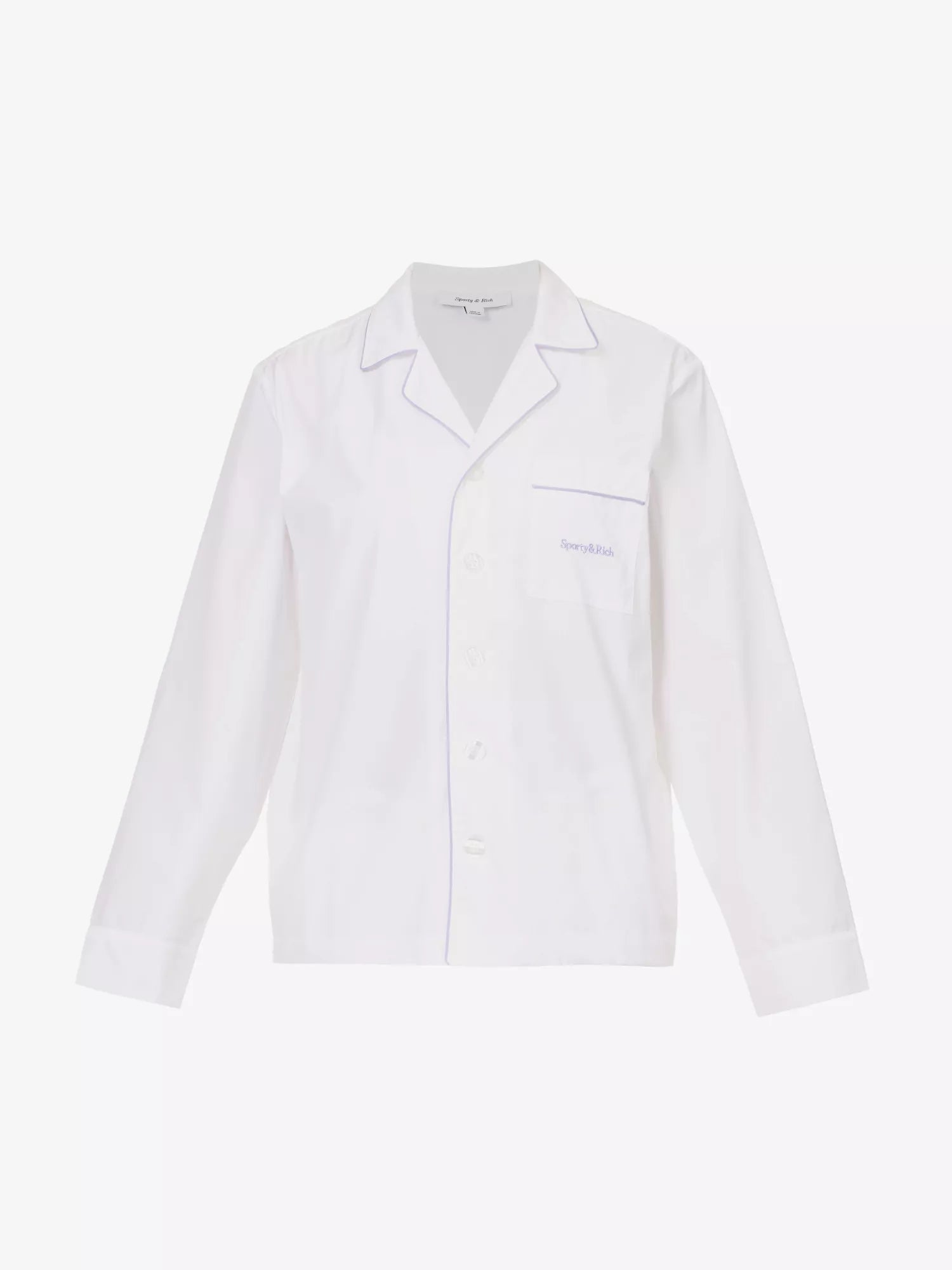 & Serif Embroidered Logo Contrast Piping Cotton Poplin Pyjama Top