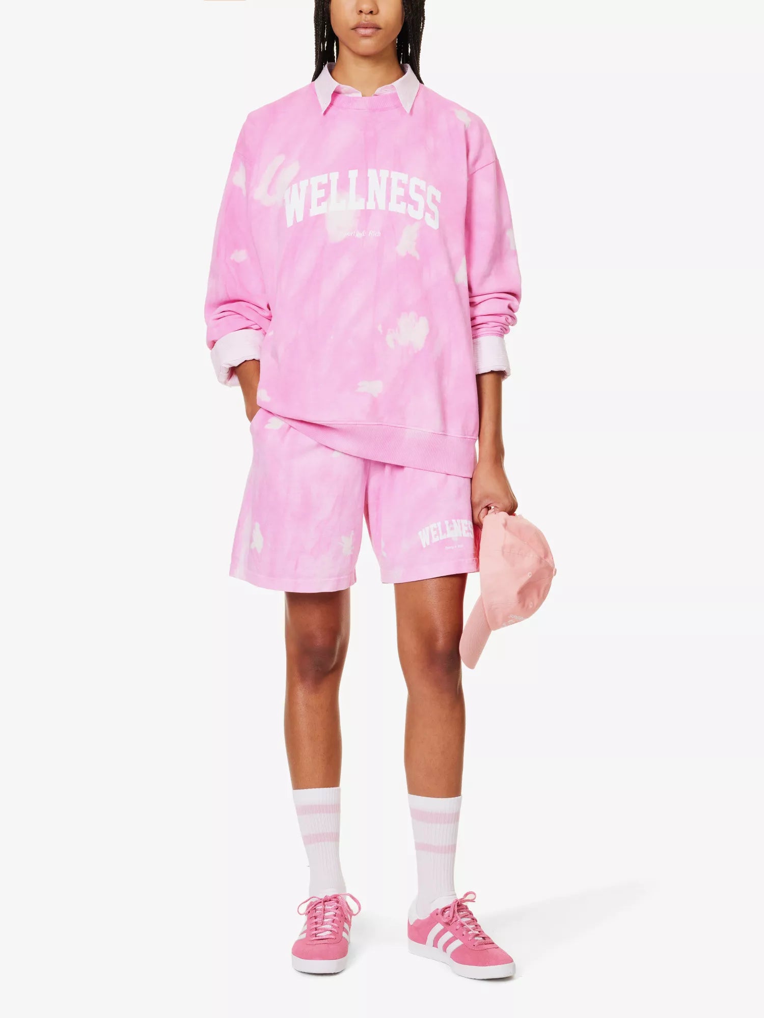 SPORTY & RICH Wellness Pink Tie Dye Cotton Jersey Shorts - House Of Huntington