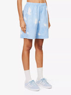 SPORTY & RICH Serif Font Logo Tie Dye Cotton Jersey Blue Shorts - House Of Huntington