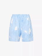 SPORTY & RICH Serif Font Logo Tie Dye Cotton Jersey Blue Shorts - House Of Huntington