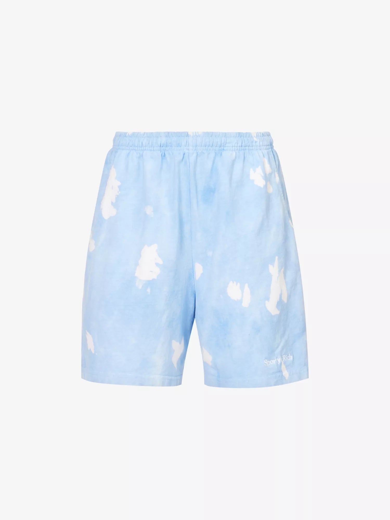 SPORTY & RICH Serif Font Logo Tie Dye Cotton Jersey Blue Shorts - House Of Huntington