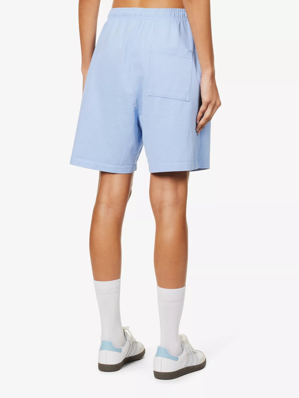 SPORTY & RICH Monte Carlo Mid Rise Cotton-Jersey Blue Retro Gym Shorts - House Of Huntington