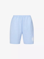 SPORTY & RICH Monte Carlo Mid Rise Cotton-Jersey Blue Retro Gym Shorts - House Of Huntington