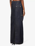 COPERNI Cargo Denim Dark Wash Logo Patch Pocket Detail Maxi Skirt - House Of Huntington