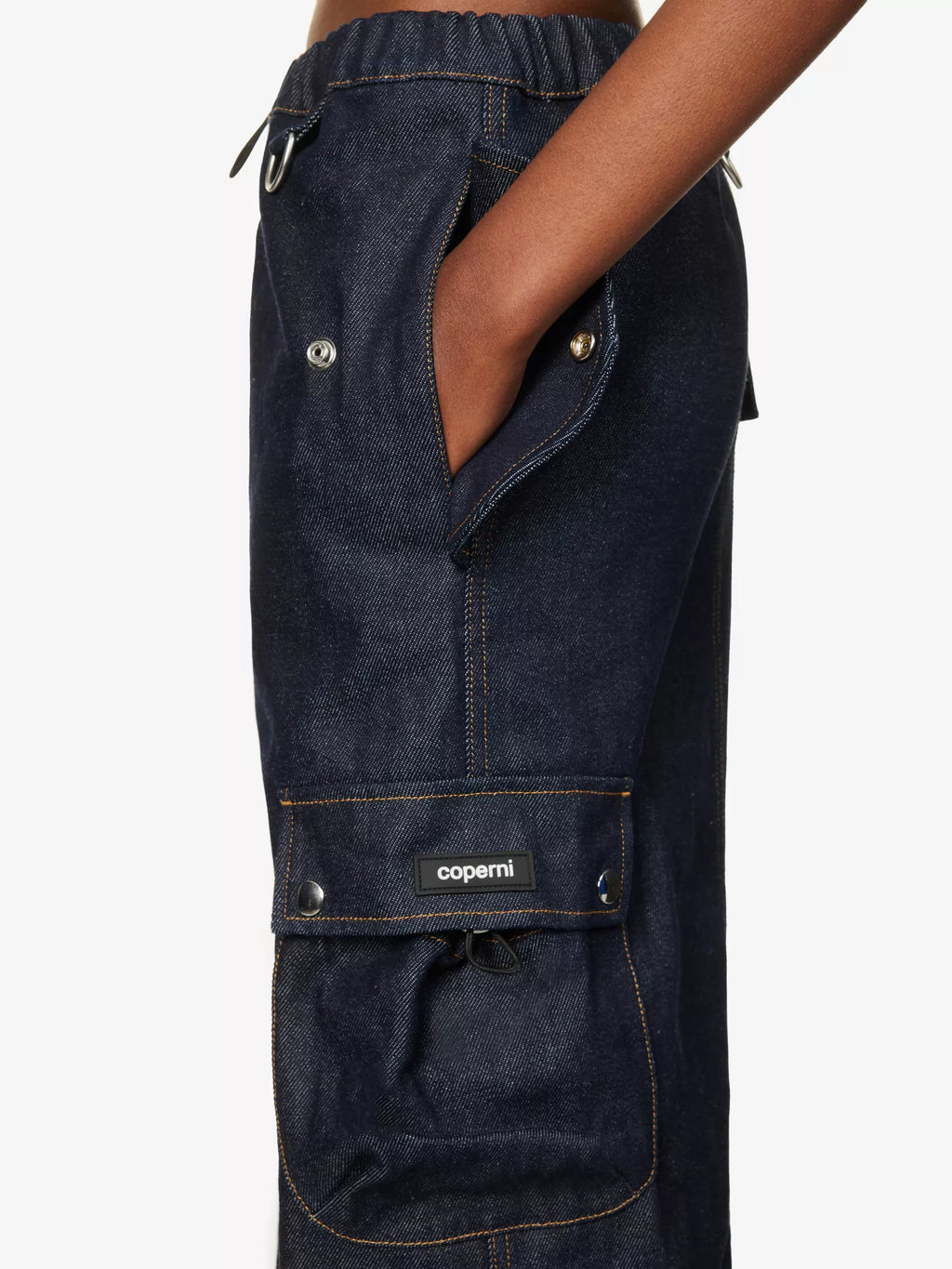 COPERNI Cargo Denim Dark Wash Logo Patch Pocket Detail Maxi Skirt - House Of Huntington