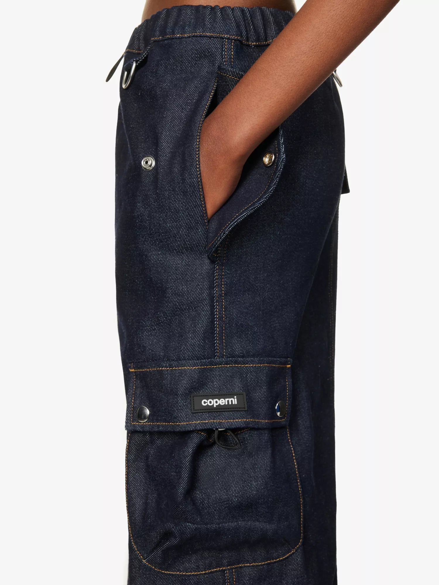 COPERNI Cargo Denim Dark Wash Logo Patch Pocket Detail Maxi Skirt - House Of Huntington