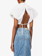 JACQUEMUS La Chemise Pavane Puffed Sleeve Woven Cropped Shirt - House Of Huntington