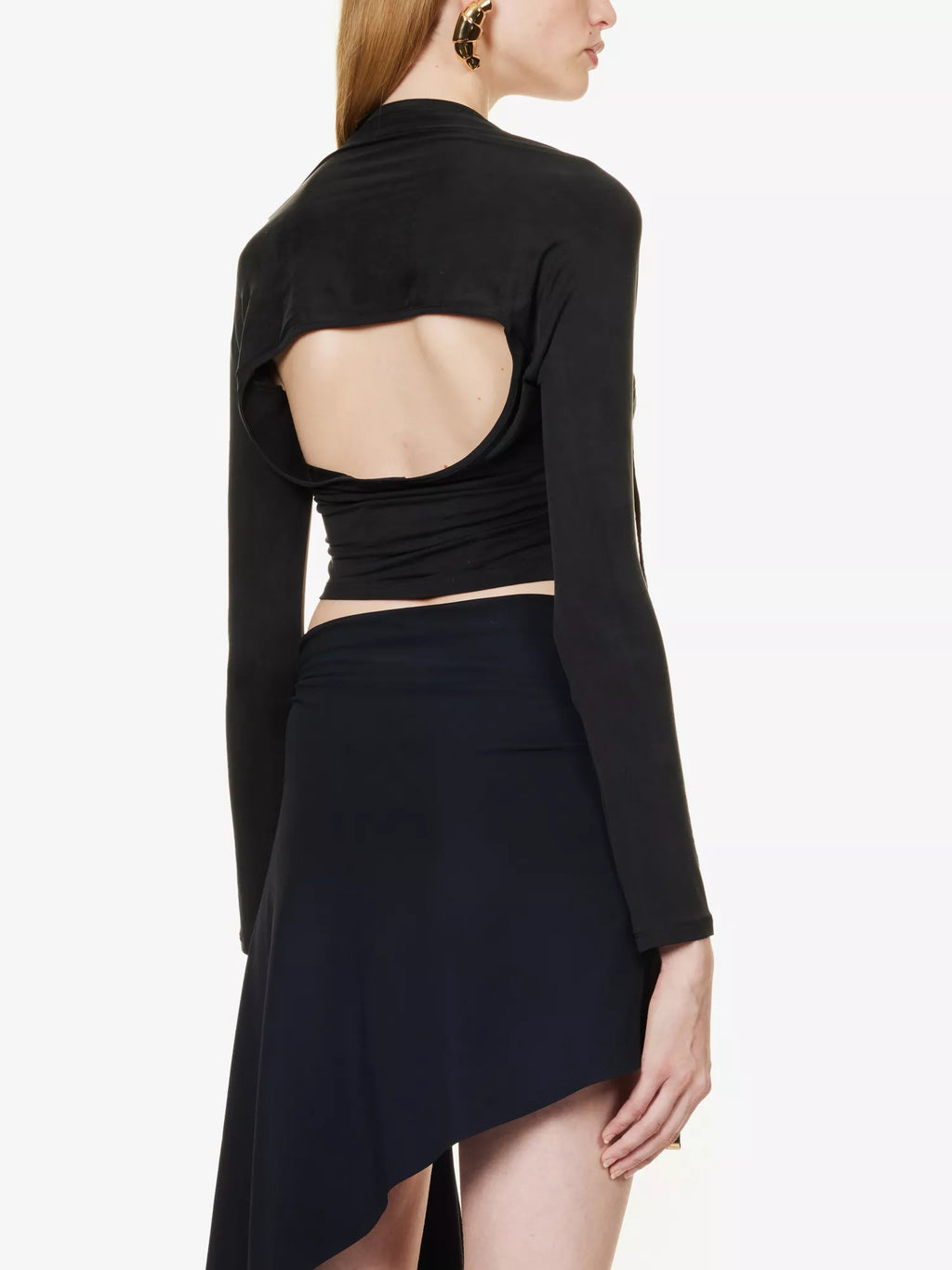JACQUEMUS Le Haut Peplo Cut-Out Woven Black Top - House Of Huntington