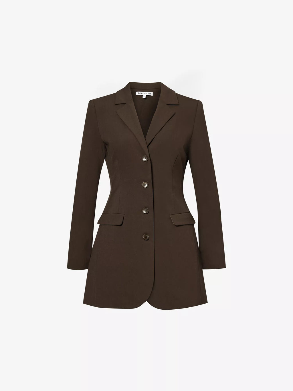 REFORMATION Jacques Padded Shoulder Chocolate Brown Stretch Woven Blazer - House Of Huntington