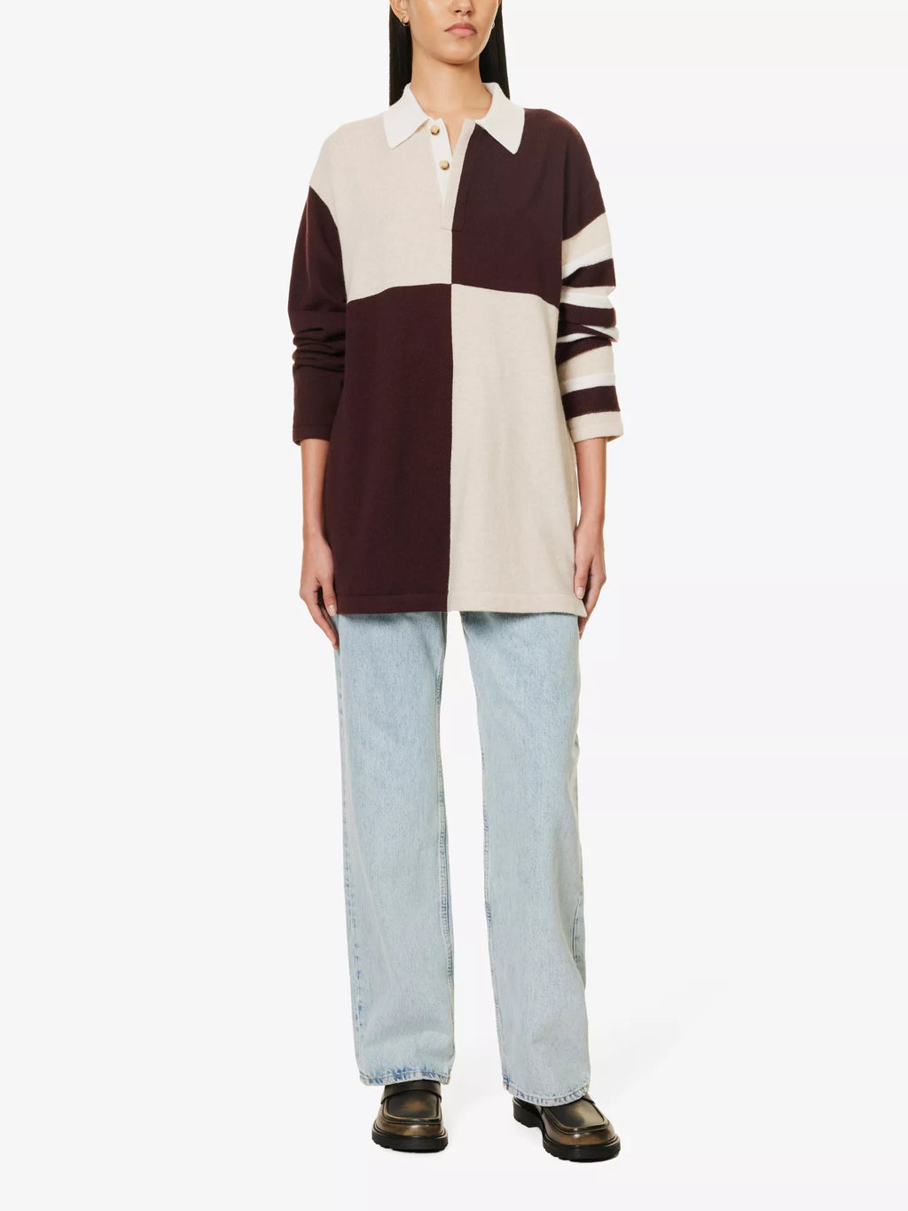 GUEST IN RESIDENCE Pure Cashmere Contrast-Panel Relaxed-fit Knitted Collared Sweater Top - House Of Huntington