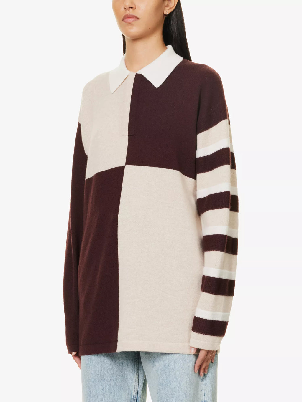 GUEST IN RESIDENCE Pure Cashmere Contrast-Panel Relaxed-fit Knitted Collared Sweater Top - House Of Huntington