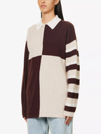 GUEST IN RESIDENCE Pure Cashmere Contrast-Panel Relaxed-fit Knitted Collared Sweater Top - House Of Huntington