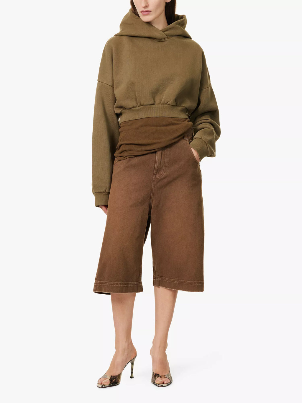 Entire Studios Military Green Double Hood Uniform Cropped Hoodie