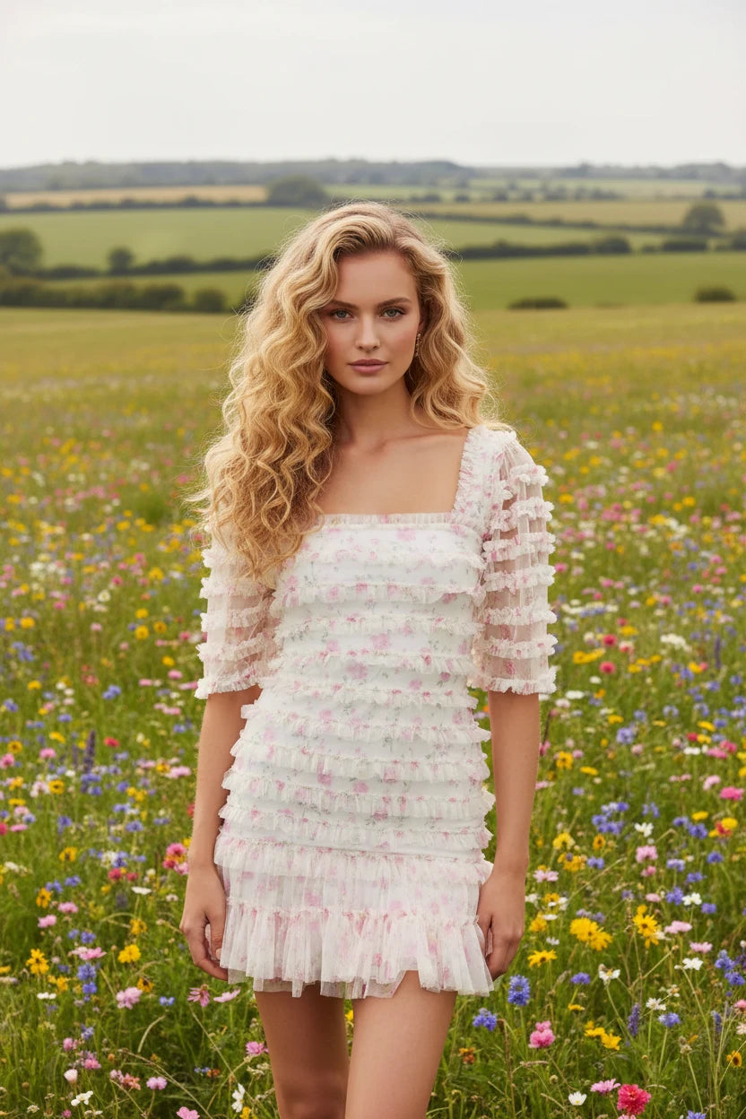 Needle & Thread Rose Ditsy Frilled Woven Mini Dress