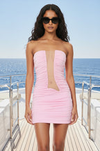 Nensi Dojaka Pink Ruched Strapless Low Cut-Out Mini Dress