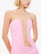Nensi Dojaka Pink Ruched Strapless Low Cut-Out Mini Dress