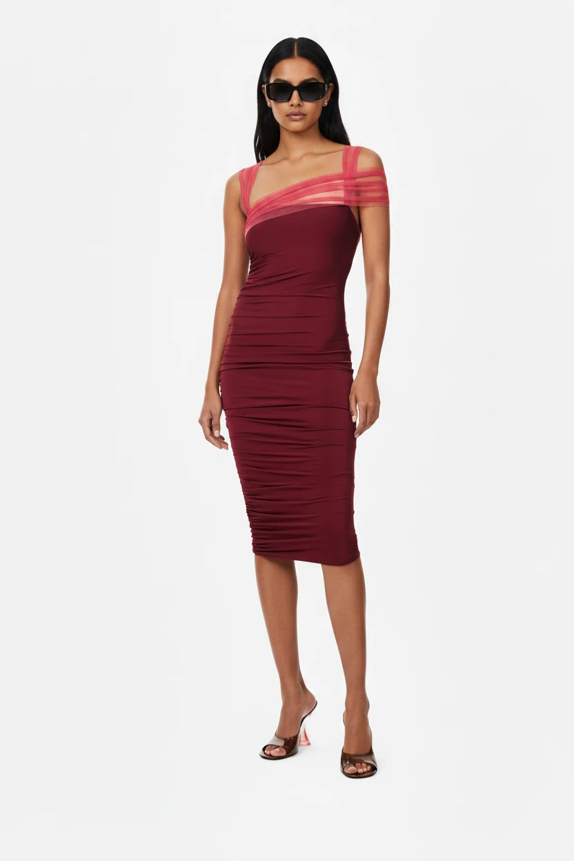 Nensi Dojaka Burgundy Pink Midi Dress
