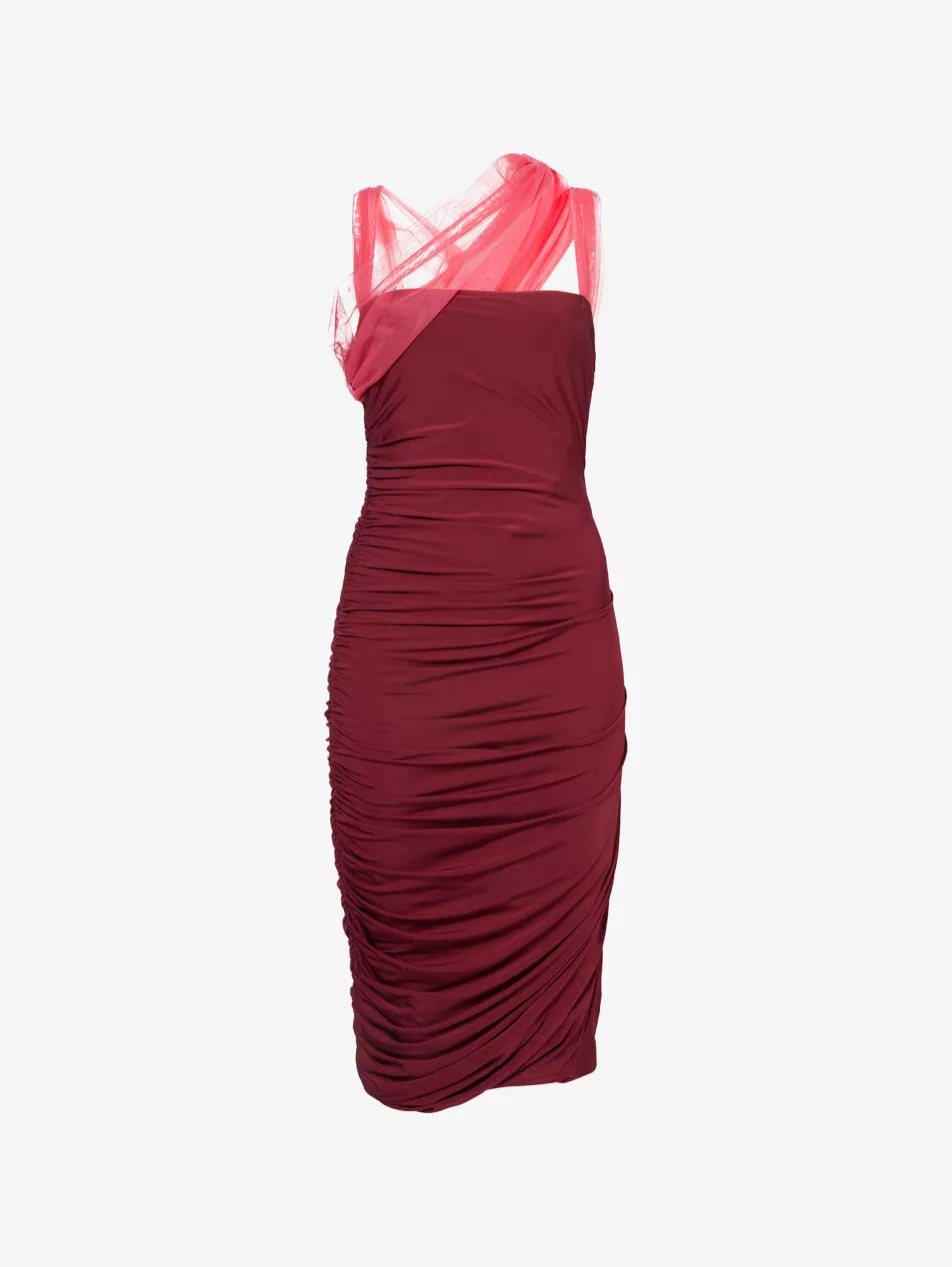 Nensi Dojaka Burgundy Pink Midi Dress