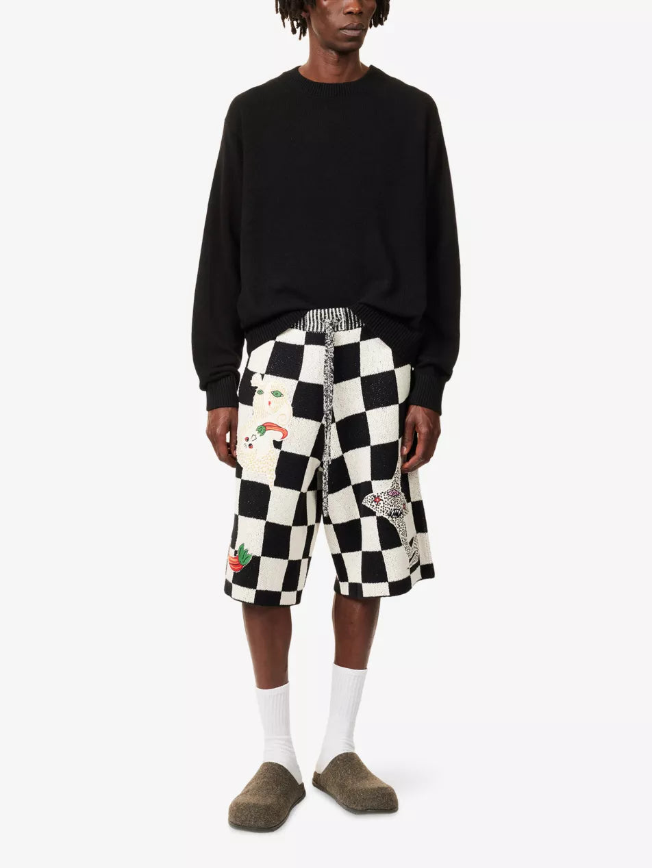 The Elder Statesman Nora Lite Creature Shorts Black Check
