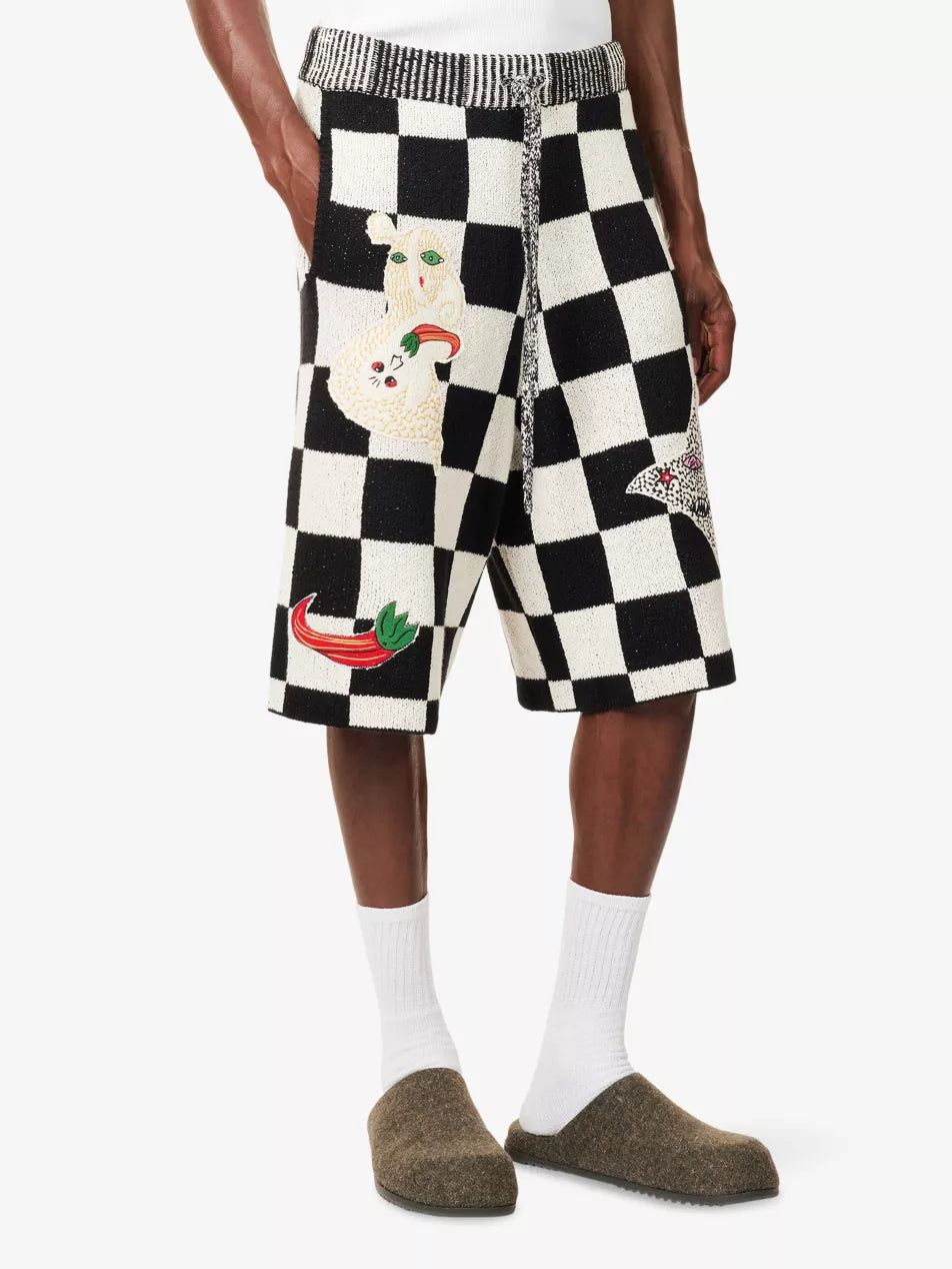 The Elder Statesman Nora Lite Creature Shorts Black Check