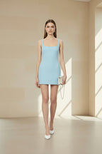 Bec + Bridge Reina Blue Open-Back Stretch-Woven Mini Dres