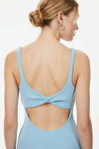 Bec + Bridge Reina Blue Open-Back Stretch-Woven Mini Dres