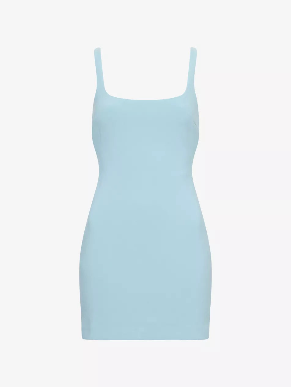 Bec + Bridge Reina Blue Open-Back Stretch-Woven Mini Dres