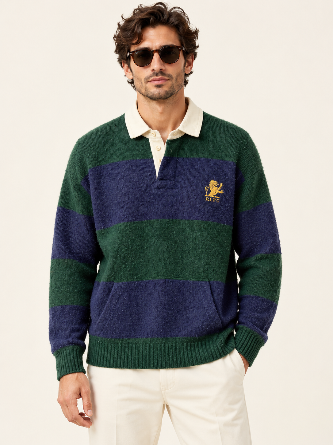 Ralph Lauren Polo Striped Wool Cashmere Rugby Jumper front model
