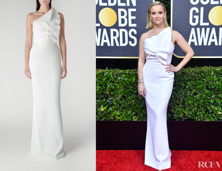 Robe colonne blanche à volants et à une épaule Warrington de Roland Mouret