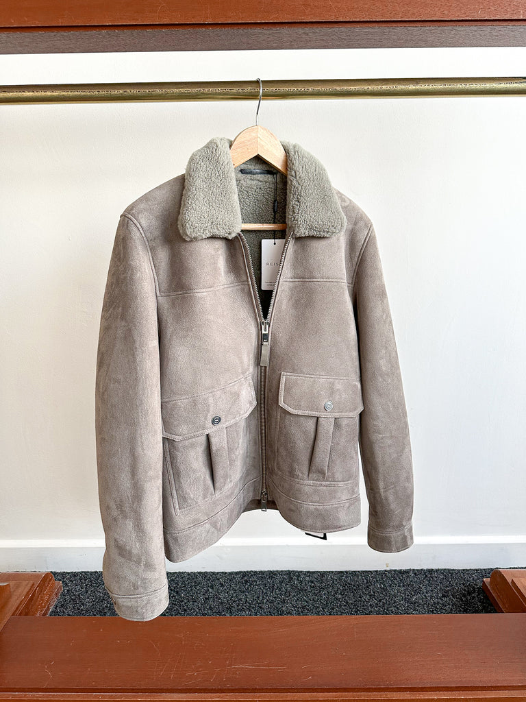 Reiss Kurow Grey Suede Shearling Jacket - House Of Huntington