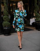 Richard Quinn Blue Floral Long Sleeve Silk Dress front
