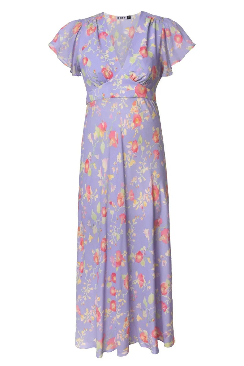 
Rixo London Plus Size Purple Evelyn Waterblossom Provence Ruffled Midi Dress