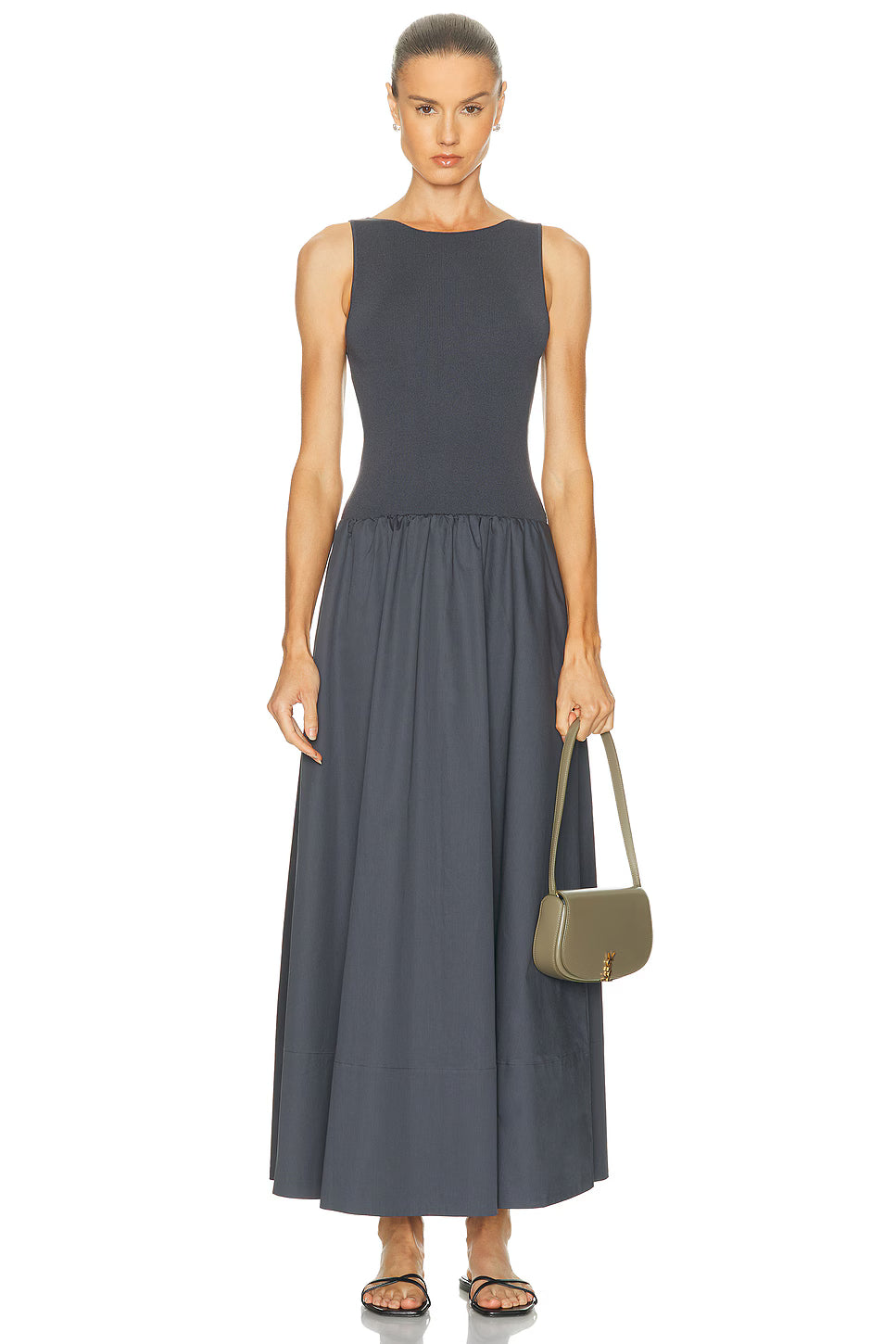 St Agni Grey Poplin Bateau Cut Out Dress – House Of Huntington