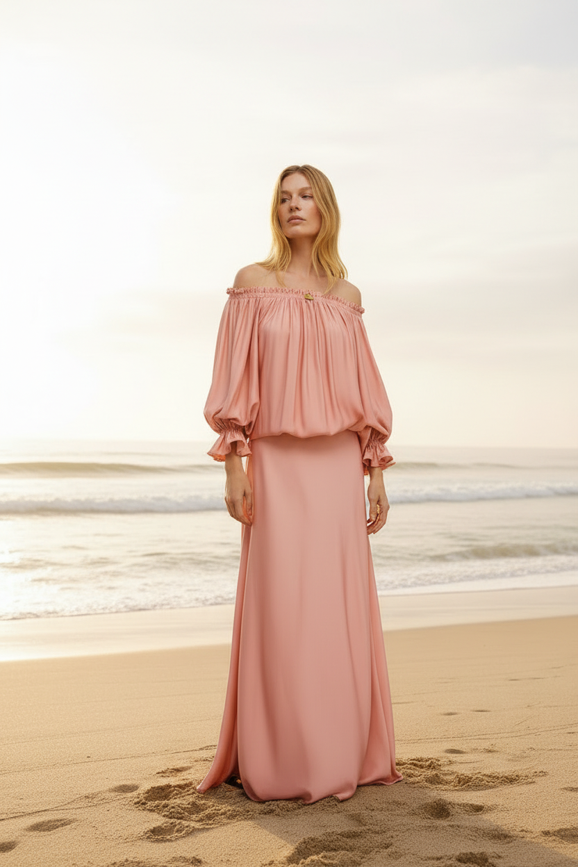 Sleeper Rosa Satin Zephyr Maxikleid