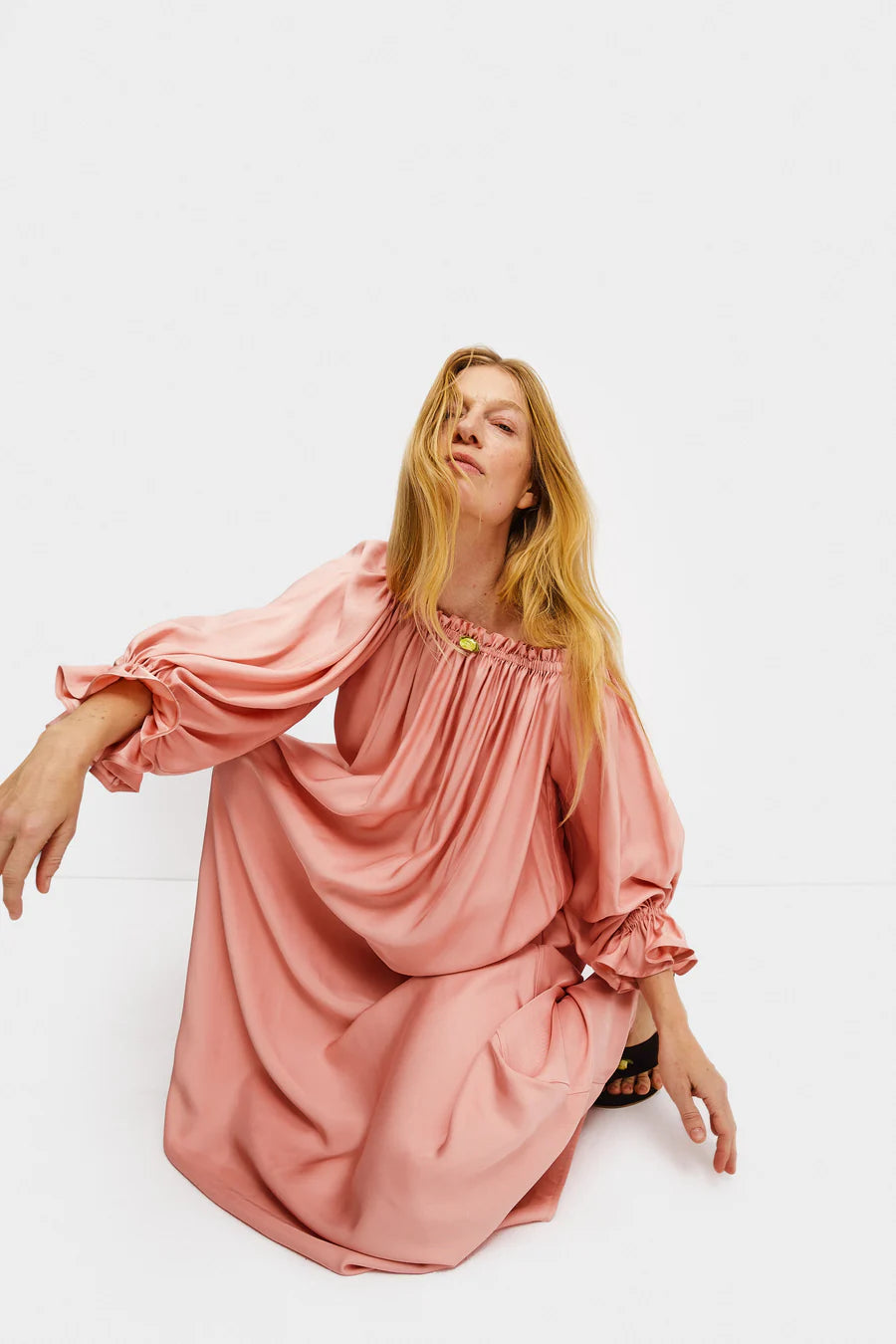 Sleeper Pink Satin Zephir Maxi Dress