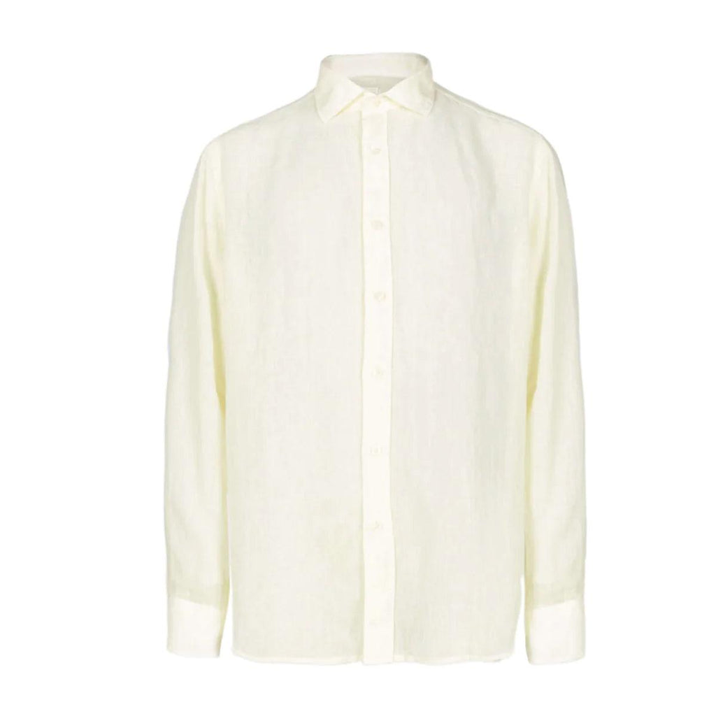 120% LINO Linen Camicia Yellow Spread Collar Linen Shirt - House Of Huntington