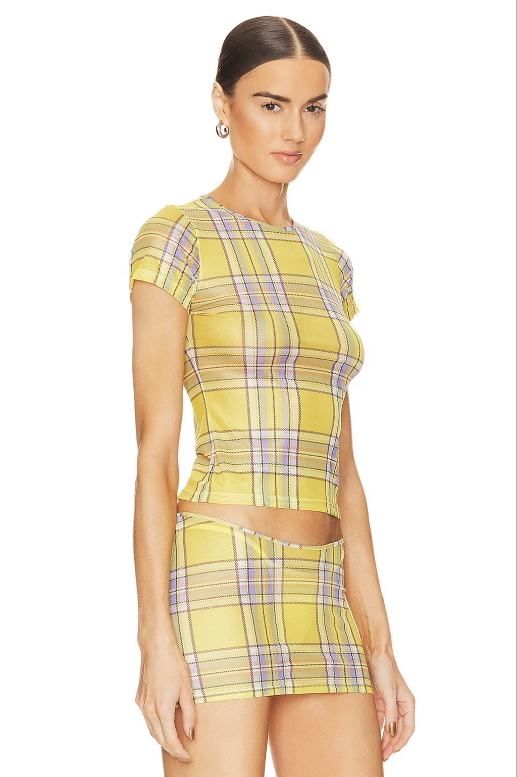 MIAOU Yellow Check Plaid Dion Mini Tee Top - House Of Huntington