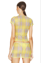 MIAOU Yellow Check Plaid Dion Mini Tee Top - House Of Huntington