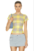 MIAOU Yellow Check Plaid Dion Mini Tee Top - House Of Huntington