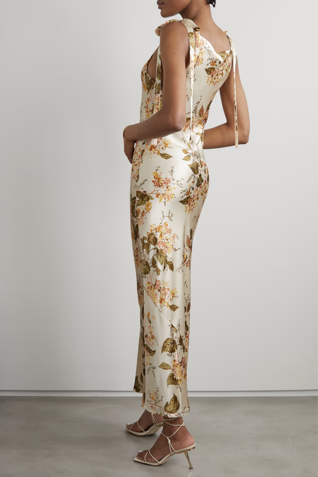 REFORMATION Aden Floral Silk Bow Detail Square Neck Midi Dress - House Of Huntington