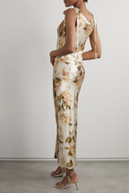 REFORMATION Aden Floral Silk Bow Detail Square Neck Midi Dress - House Of Huntington