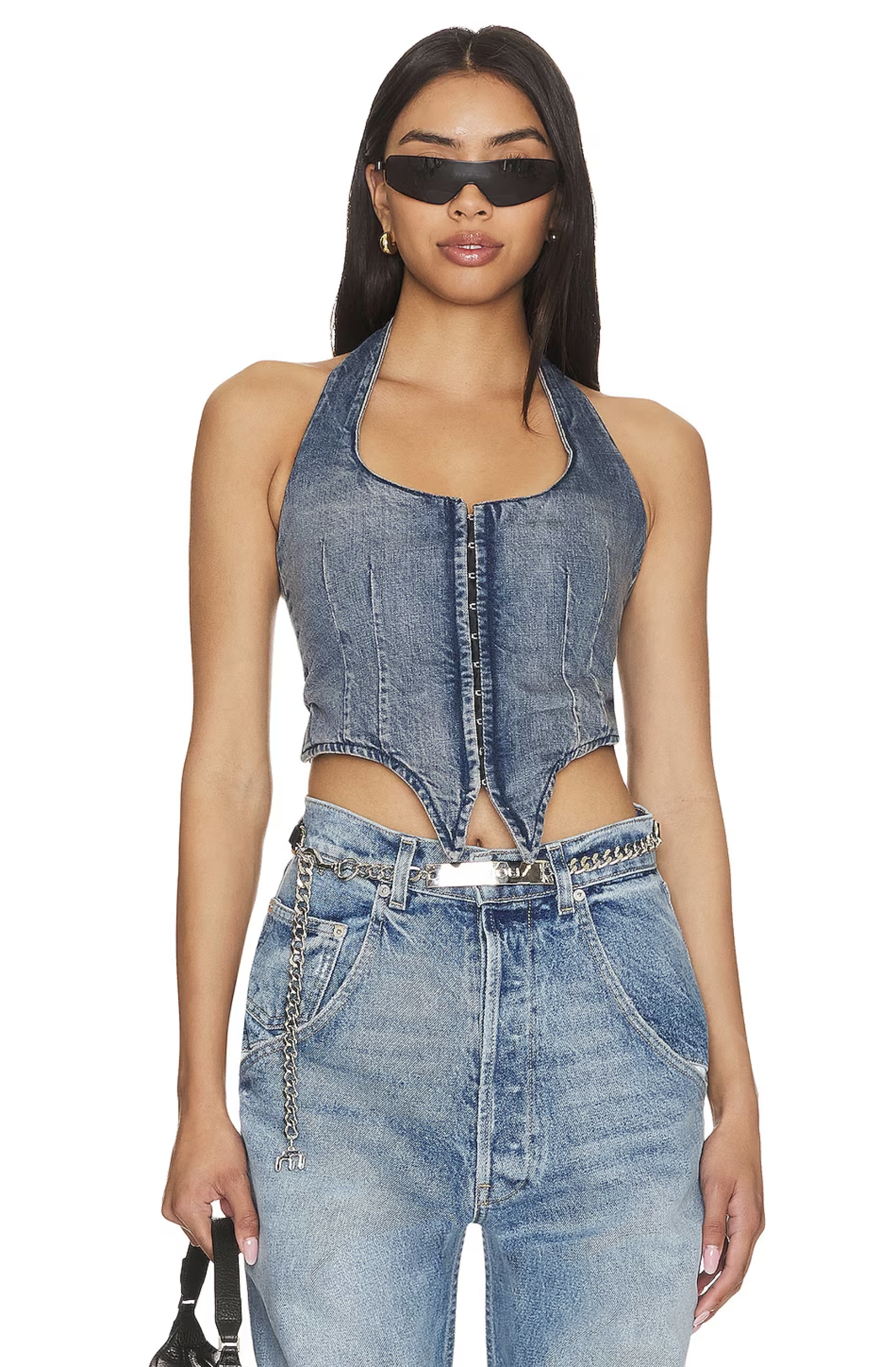 MIAOU Blue Denim Dani Echo Vest Corset Top - House Of Huntington