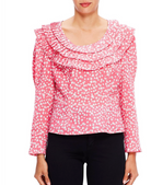 Rixo London Pink Ditsy Daisy Floral Ruffle Pleat Neck Leila Blouse - House Of Huntington