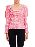 Rixo London Pink Ditsy Daisy Floral Ruffle Pleat Neck Leila Blouse - House Of Huntington