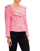 Rixo London Pink Ditsy Daisy Floral Ruffle Pleat Neck Leila Blouse - House Of Huntington