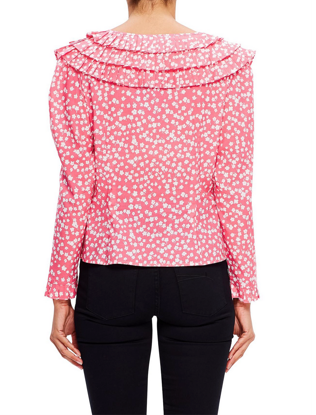 Rixo London Pink Ditsy Daisy Floral Ruffle Pleat Neck Leila Blouse - House Of Huntington